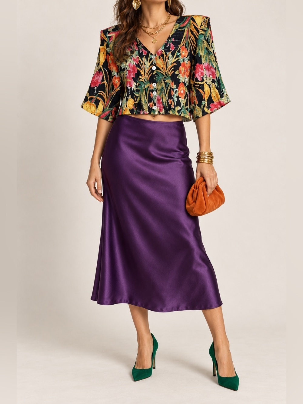 Vintage Nostalgia Floral Cropped Blouse Shoulder Pads NWT Large